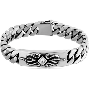 SURGICAL STEEL JEWELLED BRACELET WITH PLATE - FLAMES