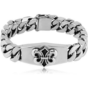 SURGICAL STEEL BRACELET WITH PLATE - FLEUR DE LIS