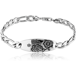 SURGICAL STEEL BRACELET WITH PLATE - FLOWERS