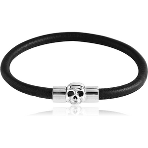 SURGICAL STEEL BRACELET WITH SOFT LEATHER - SKULL