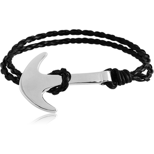 SURGICAL STEEL BRACELET WITH LEATHER - ANCHOR