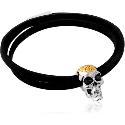 SURGICAL STEEL BRACELET WITH LEATHER - SKULL