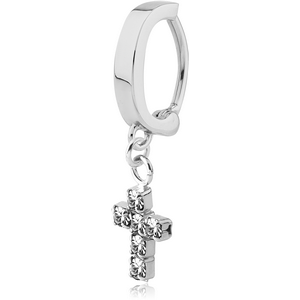 SURGICAL STEEL BELLY CLICKER WITH JEWELLED DANGLING CHARM