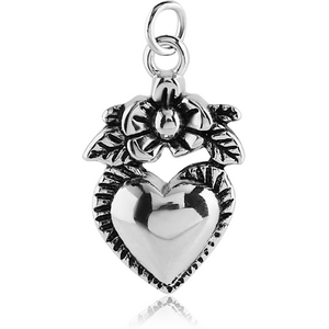 SURGICAL STEEL CHARM - HAERT WITH A ROSE