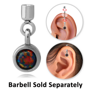 SURGICAL STEEL SYNTHETIC OPAL SCREW ON CHARM WITH MICRO THREADED CUP - CIRCLE