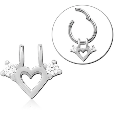 SURGICAL STEEL SLIDING JEWELLED CHARM FOR HINGED SEGMENT RING - HEART