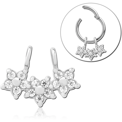 SURGICAL STEEL SLIDING JEWELLED CHARM FOR HINGED SEGMENT RING - TRIPLE FLOWER