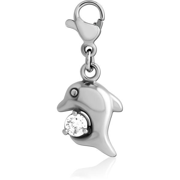 SURGICAL STEEL JEWELLED CHARM WITH LOBSTER LOCKER - DOLPHIN