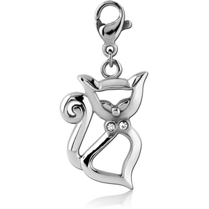 SURGICAL STEEL JEWELLED CHARM WITH LOBSTER LOCKER - CAT