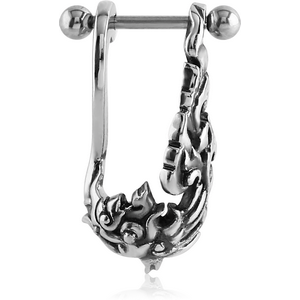 SURGICAL STEEL CARTILAGE SHIELD - LEFT FLAMES