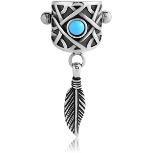 SURGICAL STEEL JEWELLED CARTILAGE SHIELD - DANGLING FEATHER