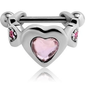 SURGICAL STEEL JEWELLED CARTILAGE SHIELD - THREE HEARTS