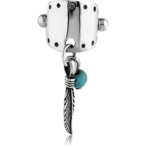 SURGICAL STEEL JEWELLED CARTILAGE SHIELD - DANGLING FEATHER