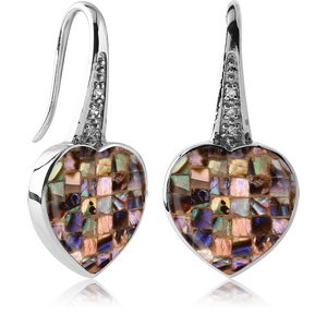SURGICAL STEEL SYNTHETIC MOTHER OF PEARL MOSAIC EARRING - HEART