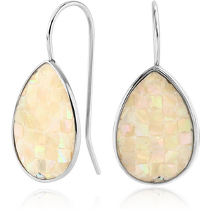 SURGICAL STEEL SYNTHETIC MOTHER OF PEARL MOSAIC EARRING - PEAR