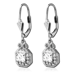 SURGICAL STEEL JEWELLED EARRINGS PAIR - OCTAGON