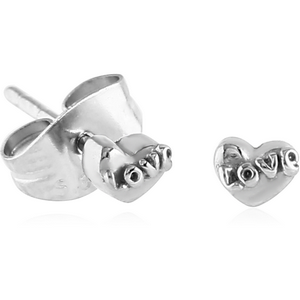 SURGICAL STEEL EAR STUDS PAIR - HEART WITH LOVE