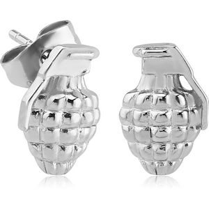 SURGICAL STEEL EAR STUDS PAIR - GRENADE