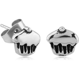 SURGICAL STEEL EAR STUDS PAIR - CUPCAKE