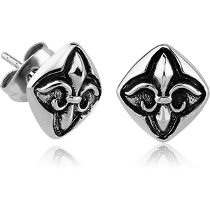 SURGICAL STEEL EAR STUDS PAIR - FLEUR DE LIS