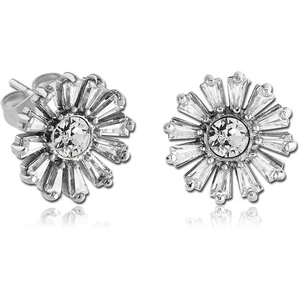 SURGICAL STEEL JEWELLED EAR STUDS PAIR - FLOWER