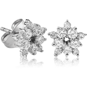 SURGICAL STEEL JEWELLED EAR STUDS PAIR - FLOWER