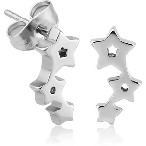 SURGICAL STEEL EAR STUDS PAIR - THREE STARS