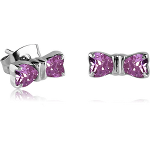 SURGICAL STEEL JEWELLED EAR STUDS PAIR - BOW