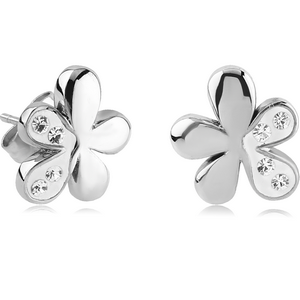 SURGICAL STEEL CRYSTALINE JEWELLED EAR STUDS PAIR - FLOWER