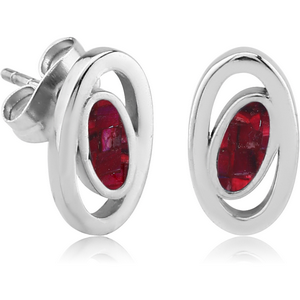 SURGICAL STEEL SYNTHETIC MOTHER OF PEARL MOSAIC EAR STUDS - ELLIPSE