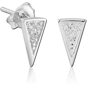 SURGICAL STEEL JEWELLED EAR STUDS PAIR - TRIANGLE