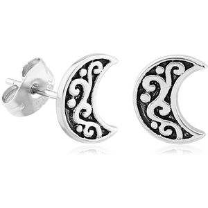 SURGICAL STEEL EAR STUDS PAIR - MOON