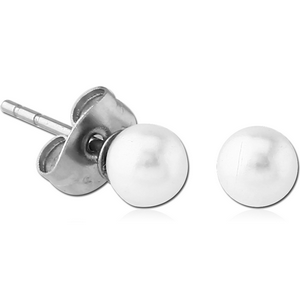 SURGICAL STEEL EAR STUDS PAIR SYNTHETIC PEARL