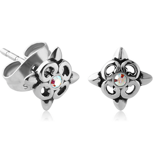 SURGICAL STEEL JEWELLED EAR STUDS PAIR - FILIGREE