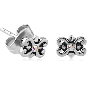 SURGICAL STEEL JEWELLED EAR STUDS PAIR - FILIGREE