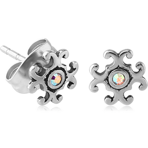 SURGICAL STEEL JEWELLED EAR STUDS PAIR - FILIGREE