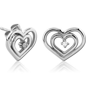SURGICAL STEEL JEWELLED EAR STUDS PAIR - HEART