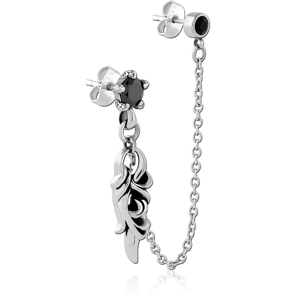 SURGICAL STEEL JEWELLED EAR STUDS WITH CONNECTING CHAIN