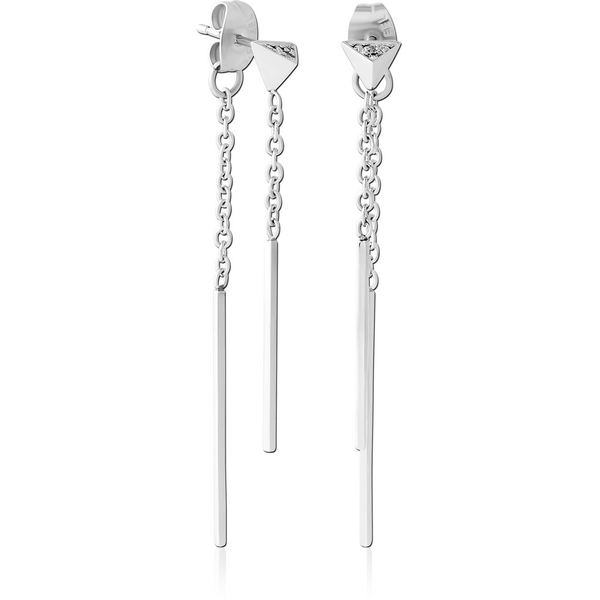 SURGICAL STEEL JEWELLED CHAIN EAR STUDS PAIR