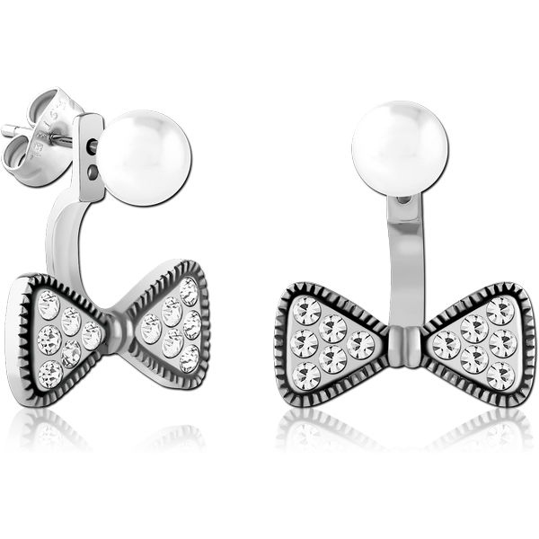 SURGICAL STEEL JEWELLED BACK EARRINGS WITH STUD PAIR