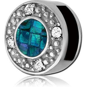 SURGICAL STEEL FLAT BEAD SYNTHETIC MOTHER OF PEARL MOSAIC MIX STONE - ROUND