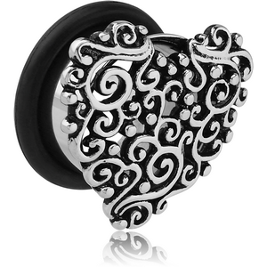 SURGICAL STEEL FLARED TUNNEL - HEART FILIGREE