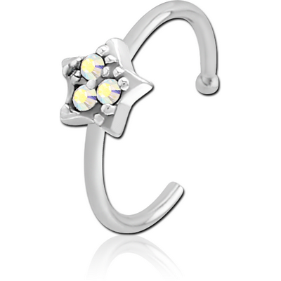 SURGICAL STEEL JEWELLED OPEN NOSE RING - STAR PRONGS