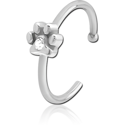 SURGICAL STEEL JEWELLED OPEN NOSE RING - ANIMAL PAW CENTER GEM