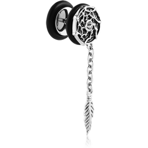 SURGICAL STEEL DREAMCATCHER FAKE PLUG WITH FEATHERS