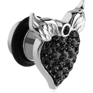 SURGICAL STEEL CRYSTALINE JEWELLED WINGED HEART FAKE PLUG