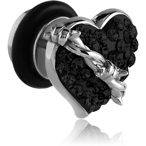 SURGICAL STEEL CRYSTALINE JEWELLED TIED HEART FAKE PLUG