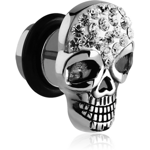 SURGICAL STEEL CRYSTALINE JEWELLED SKULL FAKE PLUG