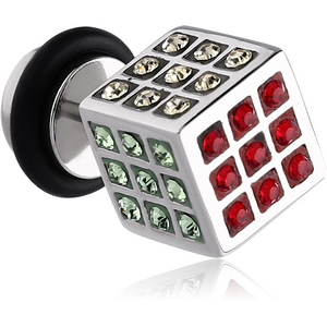 SURGICAL STEEL CRYSTALINE JEWELLED RUBIK FAKE PLUG