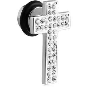 SURGICAL STEEL CRYSTALINE JEWELLED CROSS FAKE PLUG